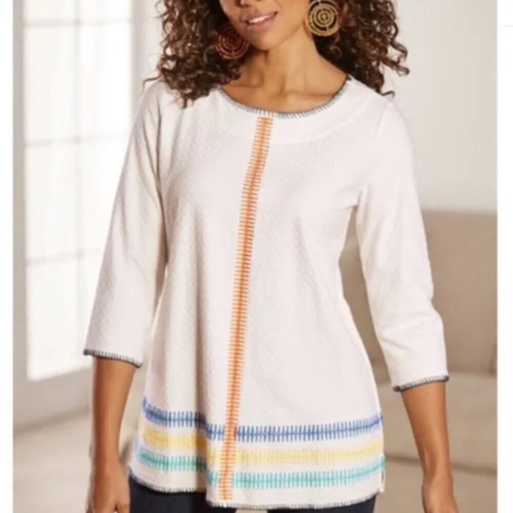 Soft Surroundings Whipstitch Multicolor Trim Tunic Top 1X